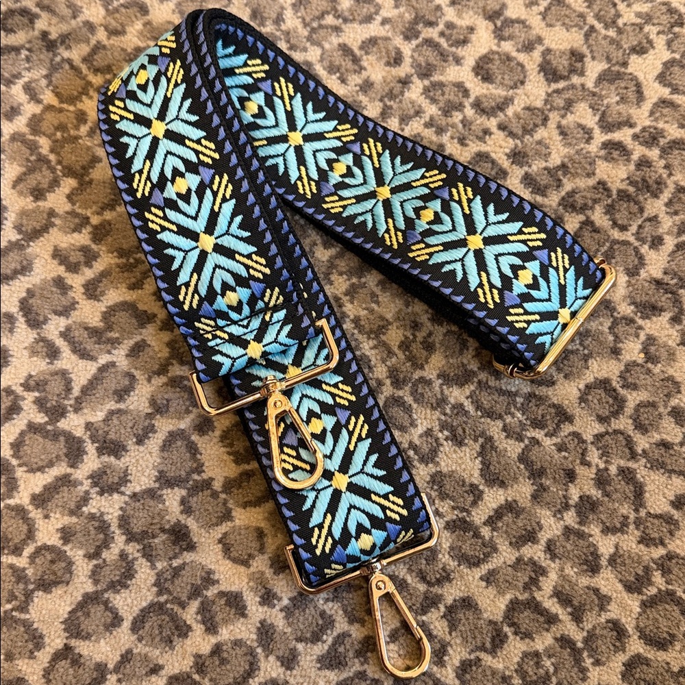 Blue Jacquard Woven Handbag Strap, Shoulder Crossbody Strap for Purse & Handbag
